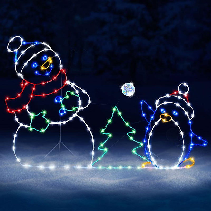 Animoitu LED-lumipallotaisteluvalaisin ulkokäyttöön lumiukolle ja pingviinille joulukoristeeksi | Lersk