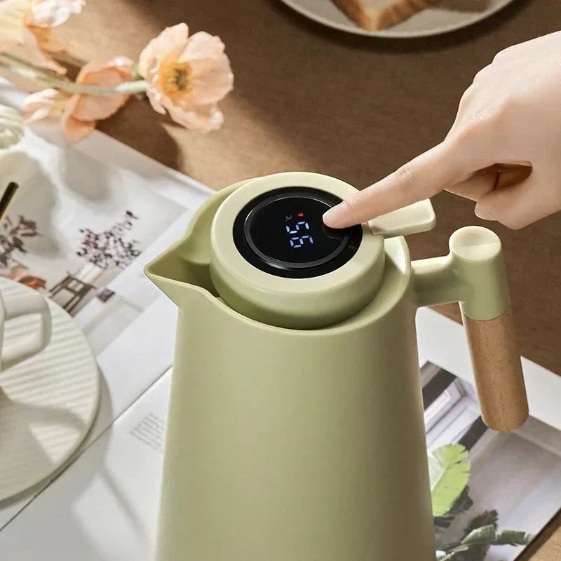 LumaTemp Double Wall Thermal Jug With Temp Readout And Wooden Handle