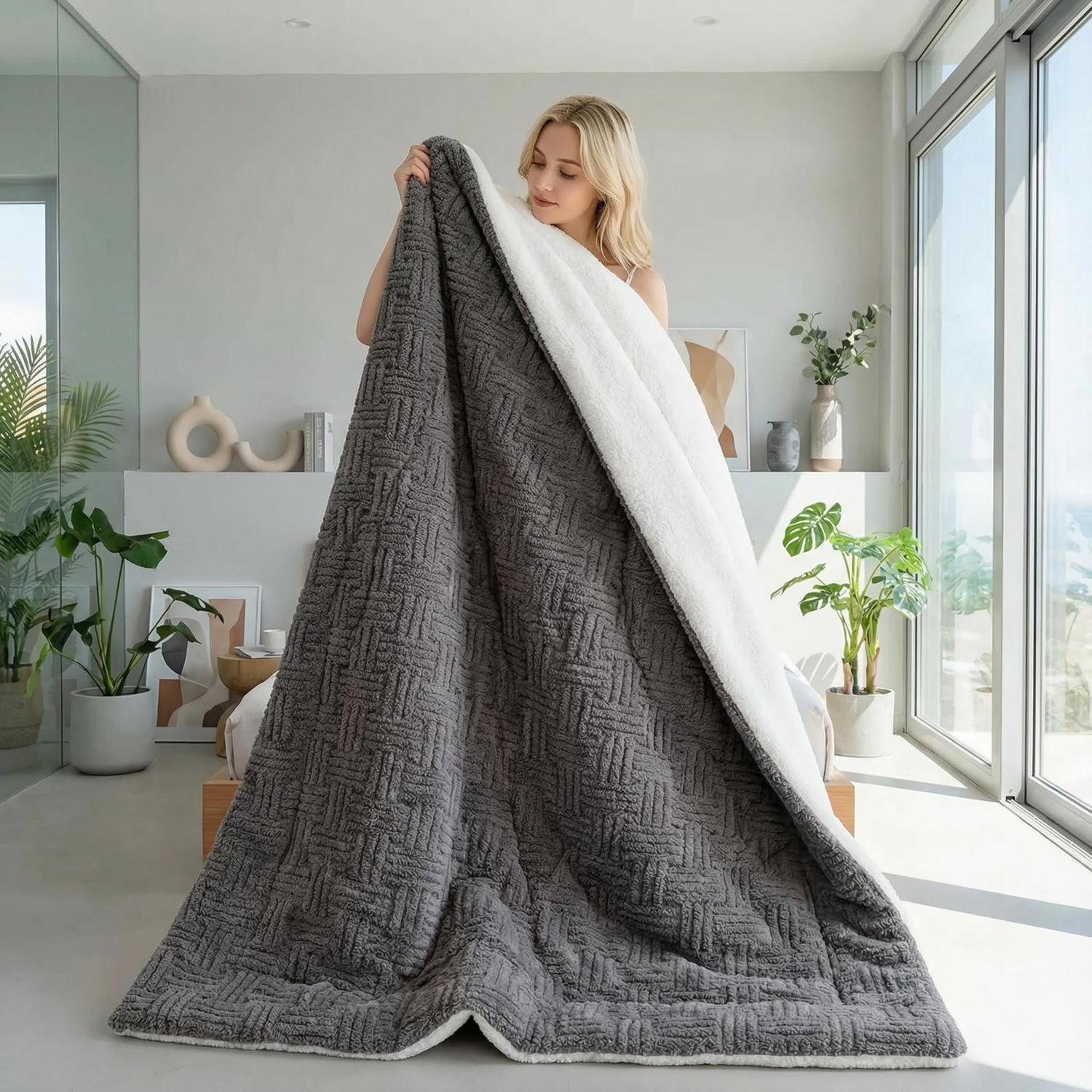 Trapunta invernale spessa e soffice con coperta in lana sintetica d'agnello per adulti e bambini | Lersk
