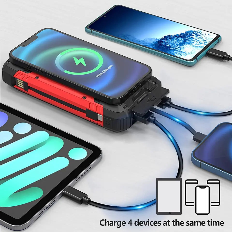 EclipseVolt 30.000mAh vandtæt solcelle-powerbank med 2 USB-porte og 5W Qi-pude | Lersk