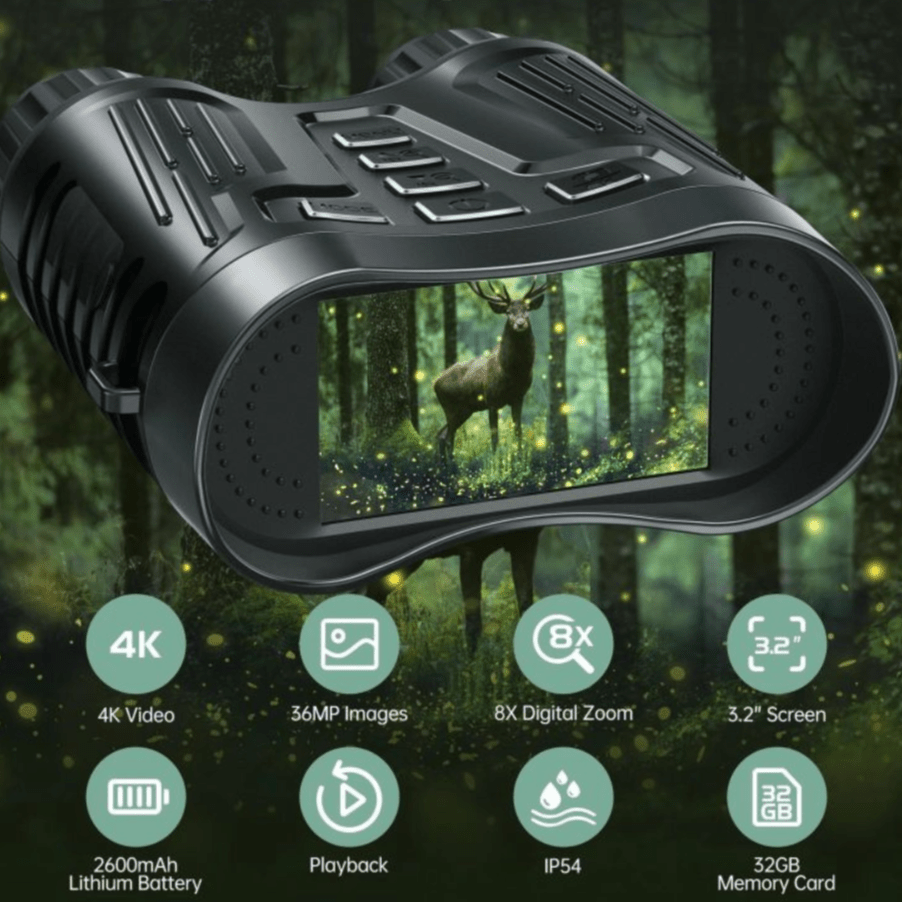 NoctraView Nattekikkert med 8x zoom, 7-niveau IR, 4K video, 3,2 tommer LCD | Lersk
