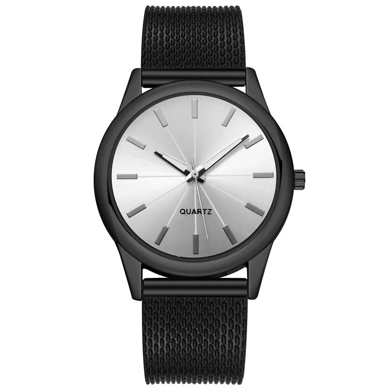 Celý černý minimalistický unisex hodinky s černým pouzdrem a nerezovým ocelovým síťovaným páskem | Lersk