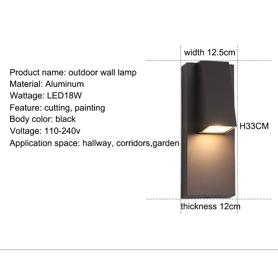 Kirrea Vintage Sort Vandtæt Udendørs LED Væglampe 18W | Lersk