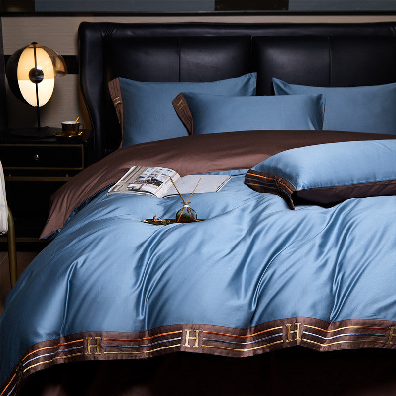 Luminoir Luxury Satin Cotton Embroidered Bedding Set 4 Piece for Elegant Bedrooms | Lersk