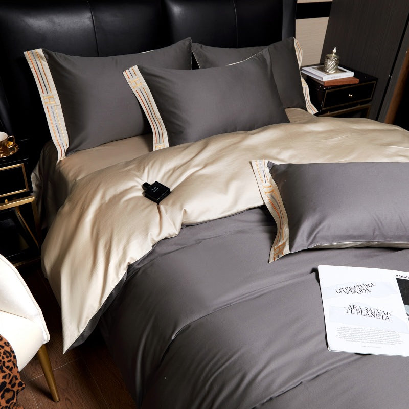 Luminoir Luxury Satin Cotton Embroidered Bedding Set 4 Piece for Elegant Bedrooms | Lersk