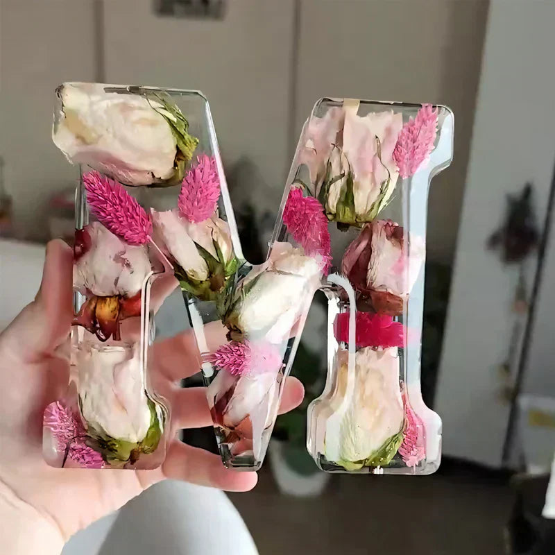 Dried Flower Letters Night Light Elegant Alphabet Lamp For Home Decor And Gift Idea | Lersk