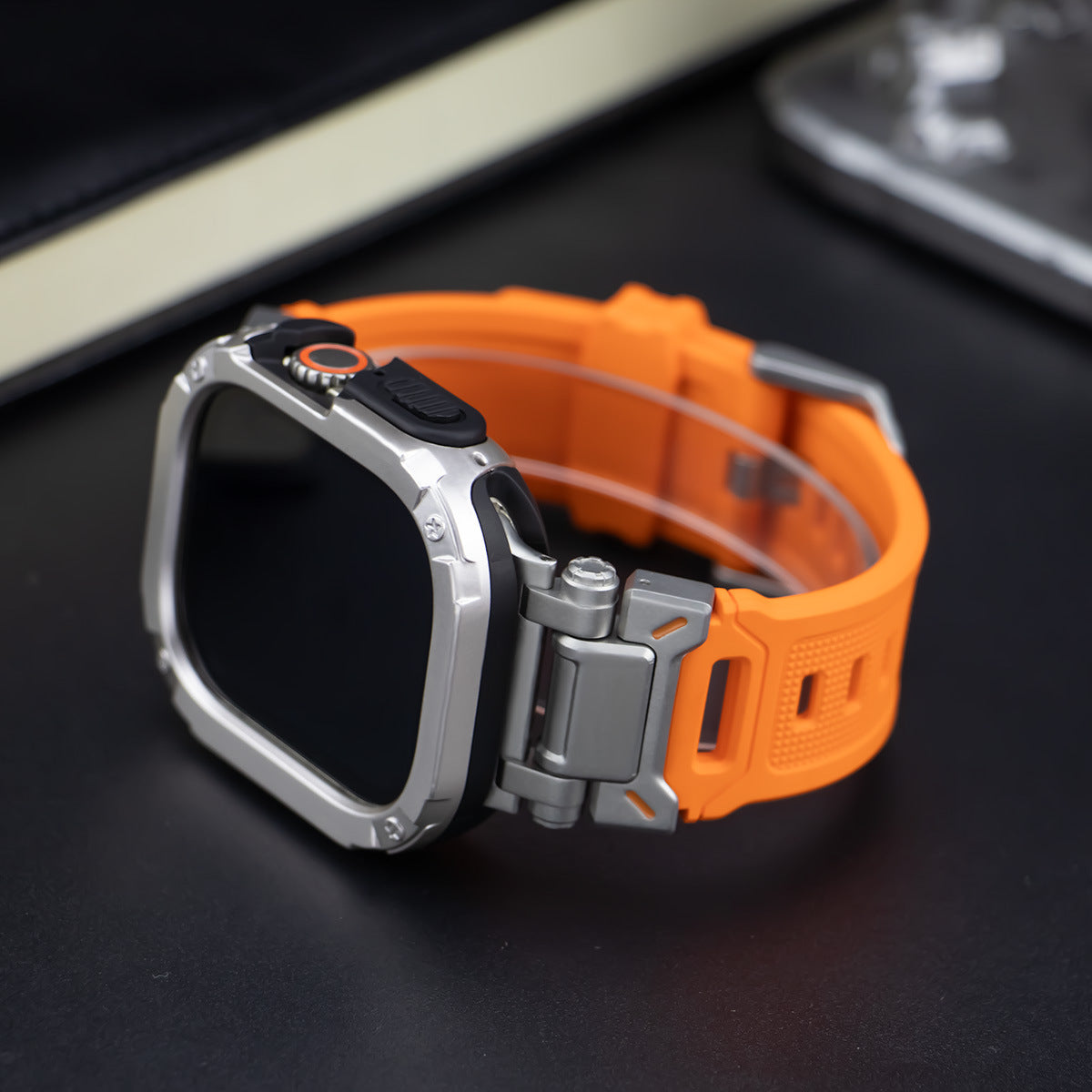 Pulseira tática em borracha fluoro RavenTac + capa 2 em 1 TPU/PC para Apple Watch | Lersk