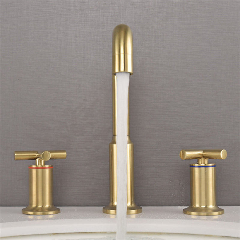 Brushed Gold Widespread Waterfall Faucet for Three-Hole Bathroom Sink | Lersk