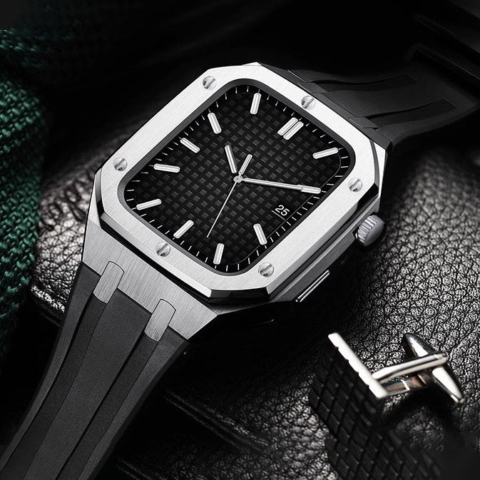 Velori | Sada pro úpravu s silikonovým páskem a pouzdrem z nerezové oceli pro Apple Watch | Lersk