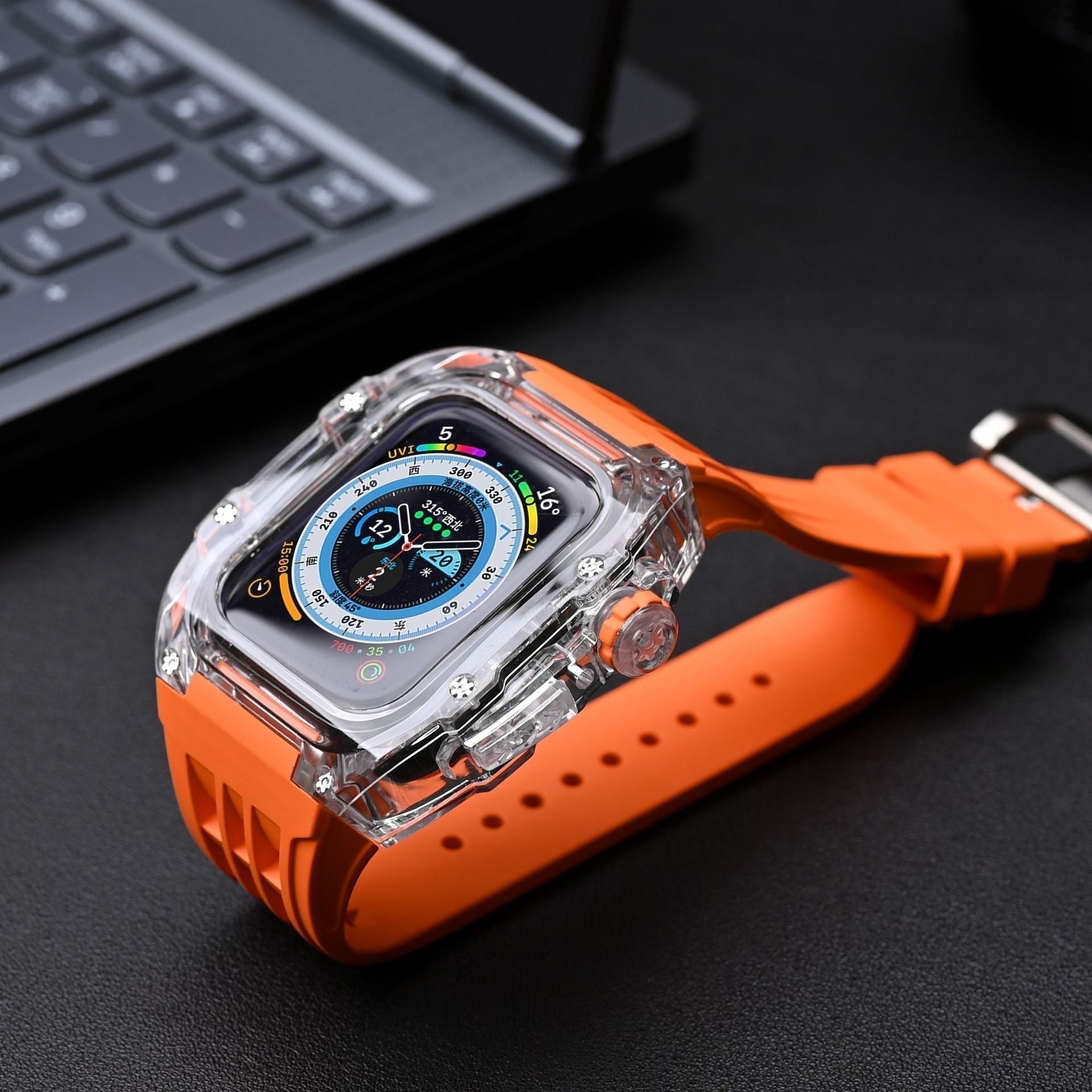 Série Korvel Glacier V30 | Kit de Retrofit com Caixa Transparente e Correia de Fluororubber para Apple Watch | Lersk