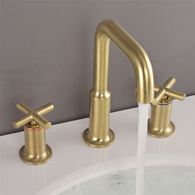 Brushed Gold Widespread Waterfall Faucet for Three-Hole Bathroom Sink | Lersk