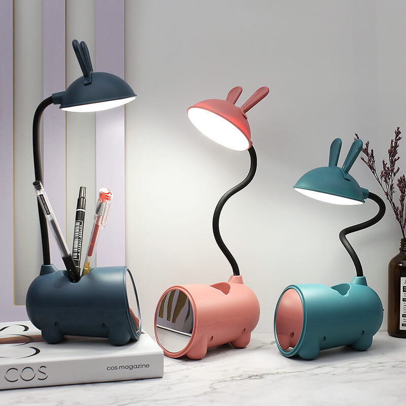 Candeeiro de Secretária LED com Suporte para Canetas USB e Toque Criativo de Coelho Cartoon para Decoração de Casa, Escritório e Quarto | Lersk
