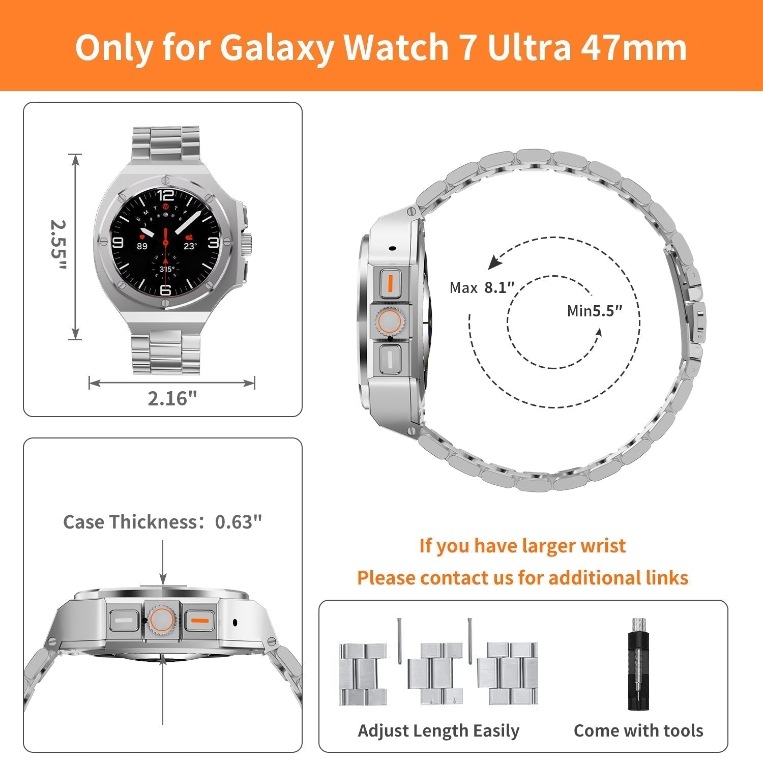 Obudowa ze stopu cynku i metalowa bransoleta kompatybilne z Samsung Galaxy Watch Ultra 47mm | Lersk