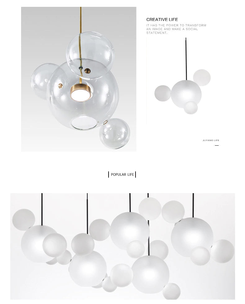 Greve Chandelier Snow White Glass Spheres Matte or Crystal Clear for Nordic Decor | Lersk