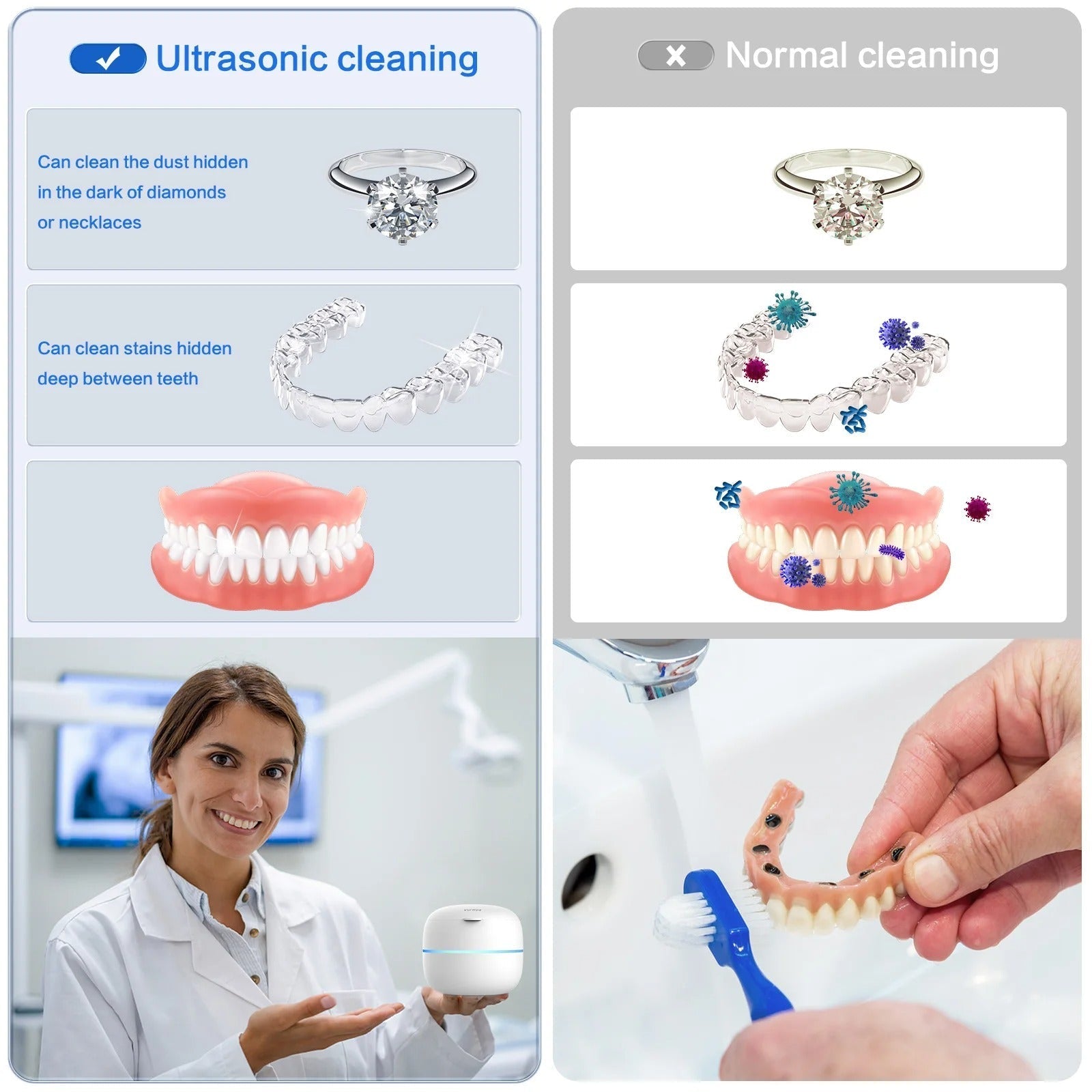 Upgraded Ultrasonic Dental Cleaner For Retainers And Dentures Deep Clean | Lersk