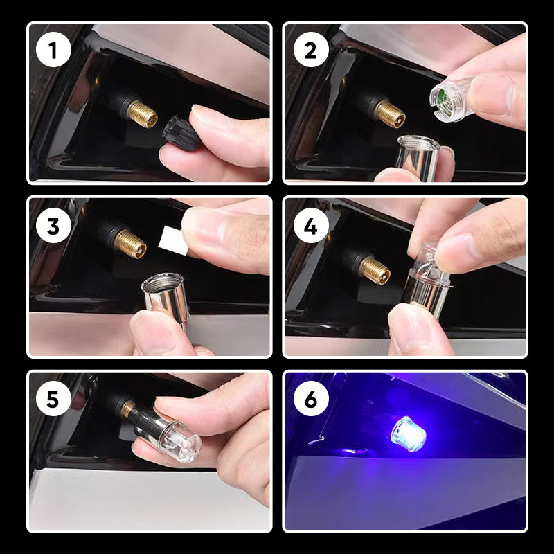 أغطية صمامات الإطارات LED للسيارات والدراجات النارية والدراجات مع أغطية صمامات عجلات LED لجميع العجلات | Lersk