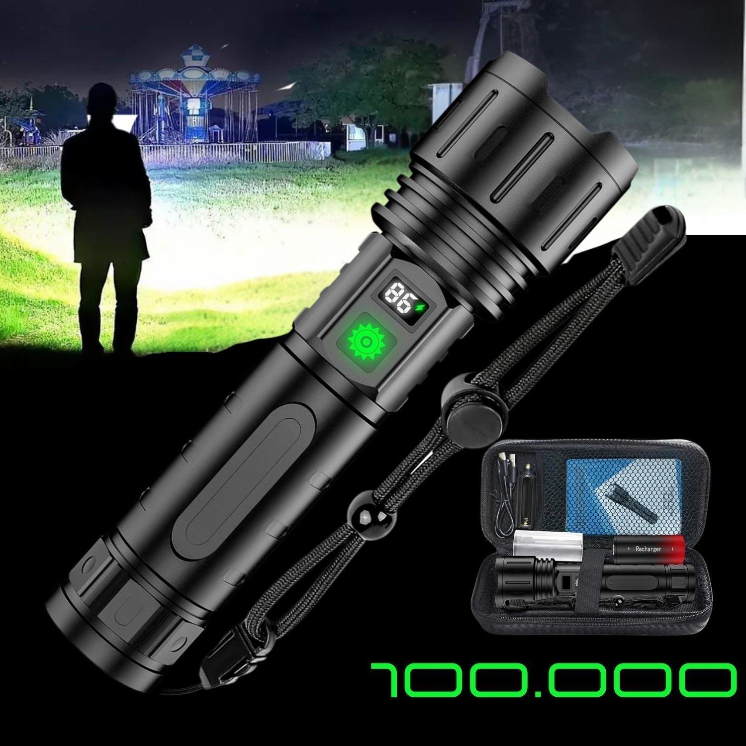 ApexLumen 100K Lumens Tactical Flashlight, Rugged Pro | Lersk