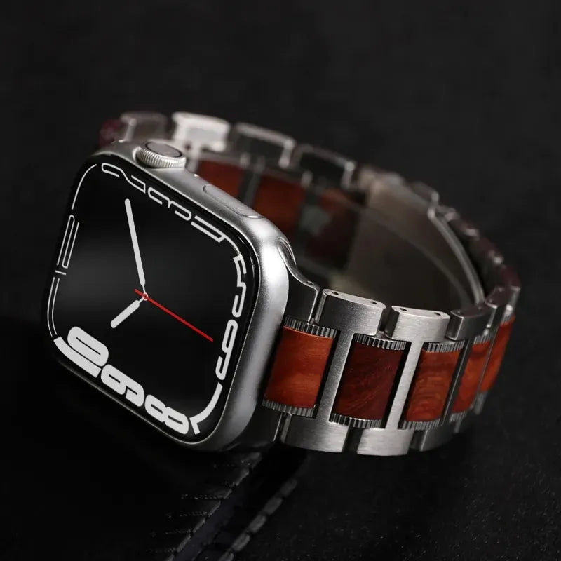 Stainless Steel Clock Strap With Red Sandalwood | Lersk