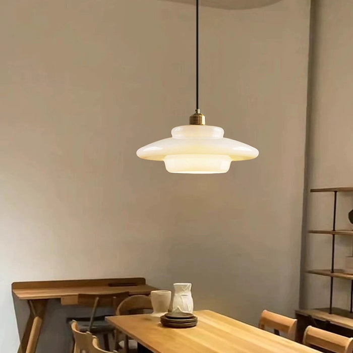Astria Ivory Glass Pendant Light For Retro 1950s Interiors | Lersk