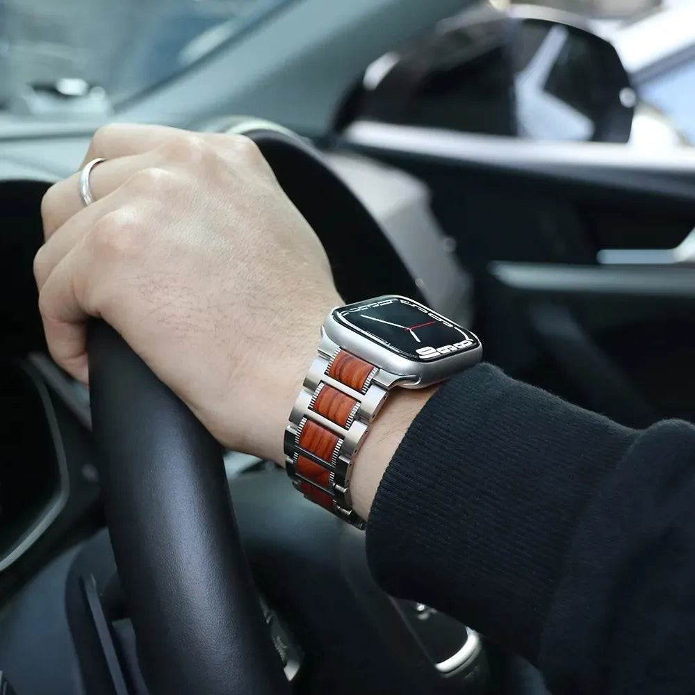 Stainless Steel Clock Strap With Red Sandalwood | Lersk