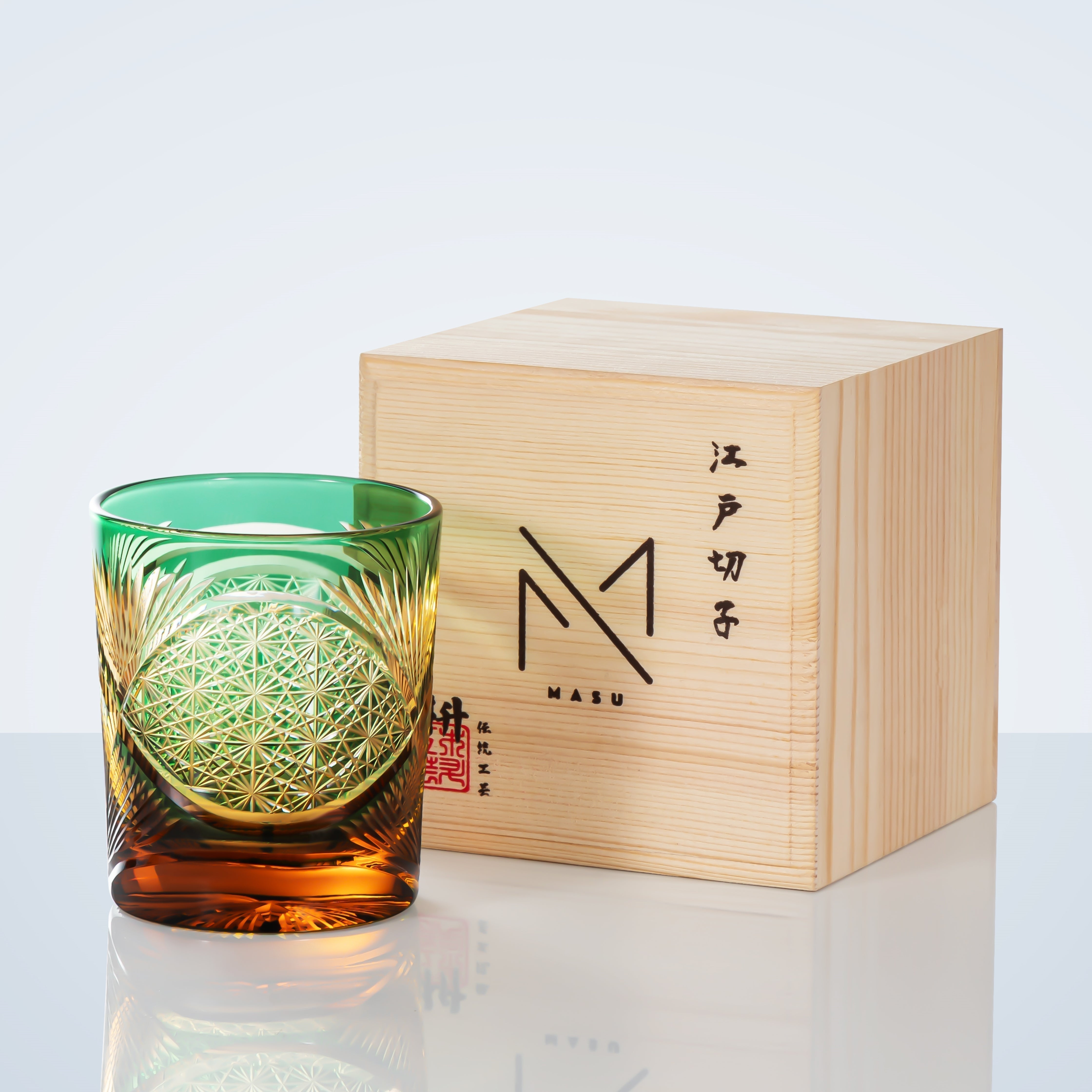 MiyuCraft | Ręcznie wykonana szklanka do whisky z piórem żurawia w drewnianym pudełku | Lersk