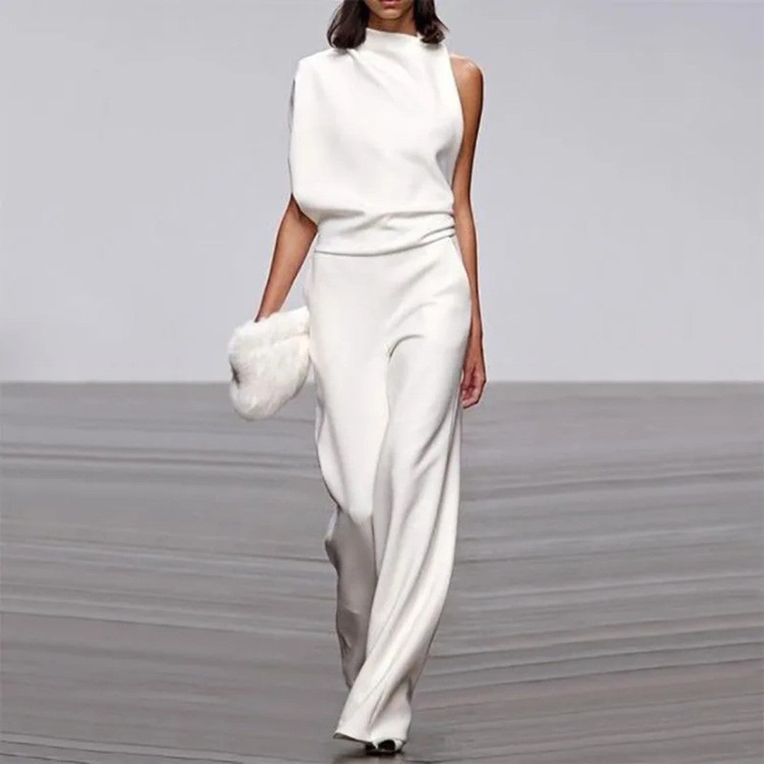 Elegant ærmeløs jumpsuit med skræddersyet pasform og vid ben-silhuet Jumpsuit-stil | Lersk
