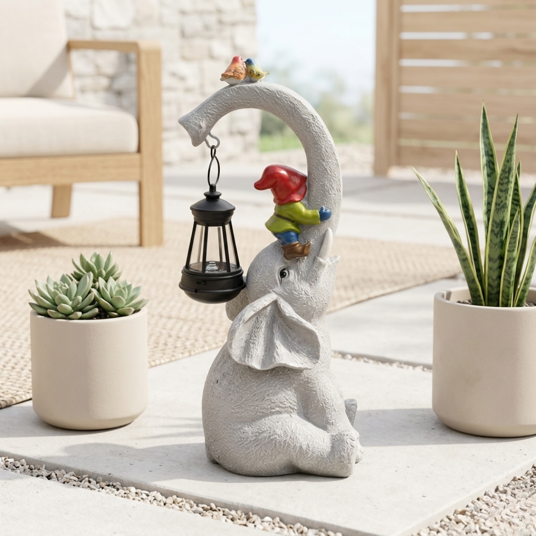 Solarbetriebene Elefanten-Gartenlaterne für Außenbereiche | Lersk