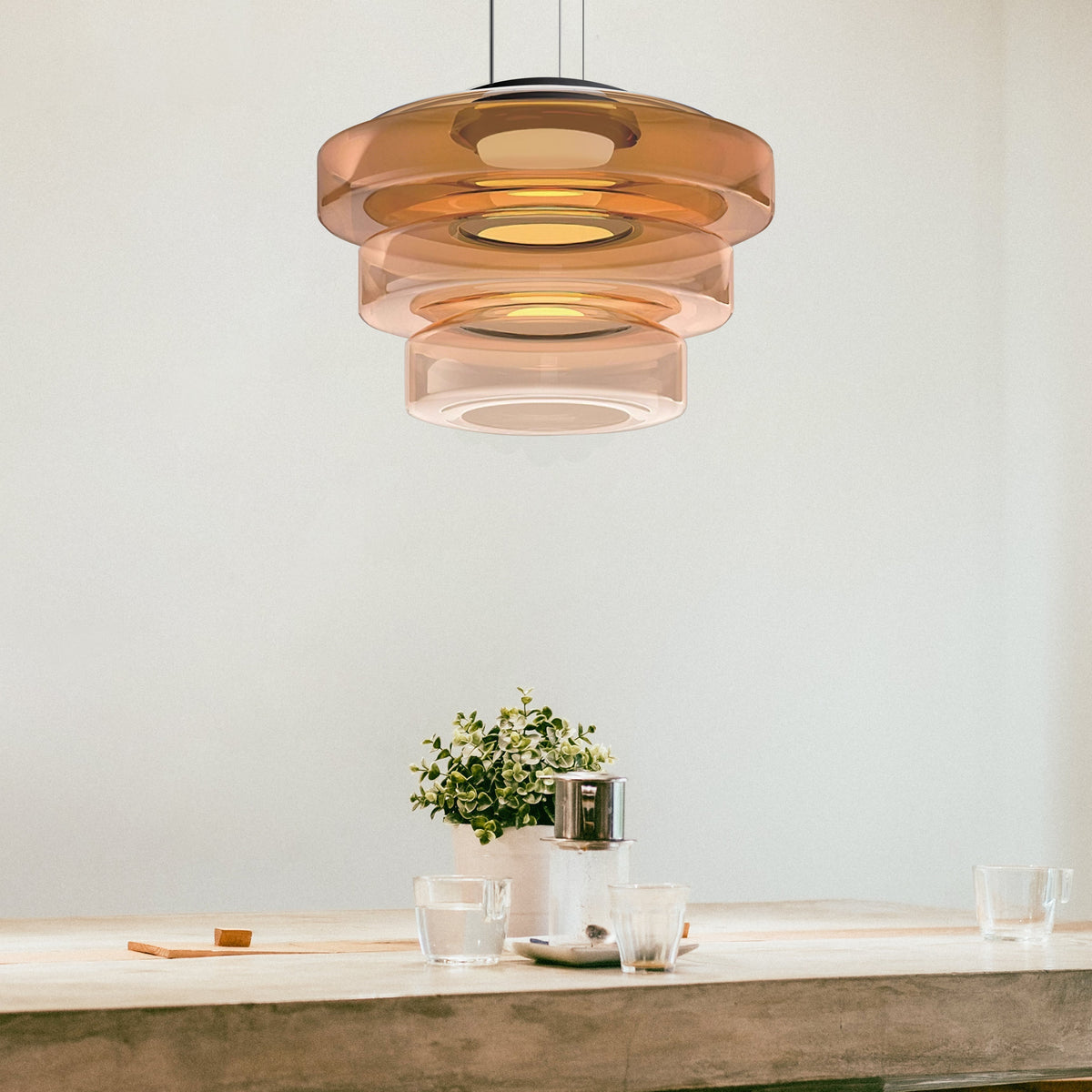Asteron Glass Pendant Light in Bauhaus Style Ceiling Lamp