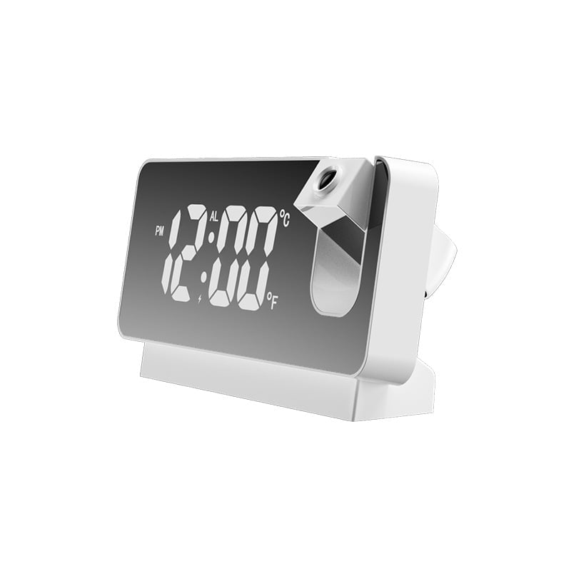 Projektionsvækkeur med LED-spejldisplay, dobbelt alarmer og temperatur, 19 cm | Lersk