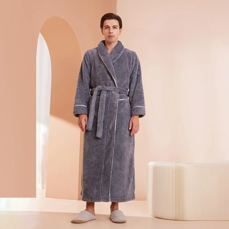 CozyFlannel zimní župan s páskem a klopovým límcem | Lersk