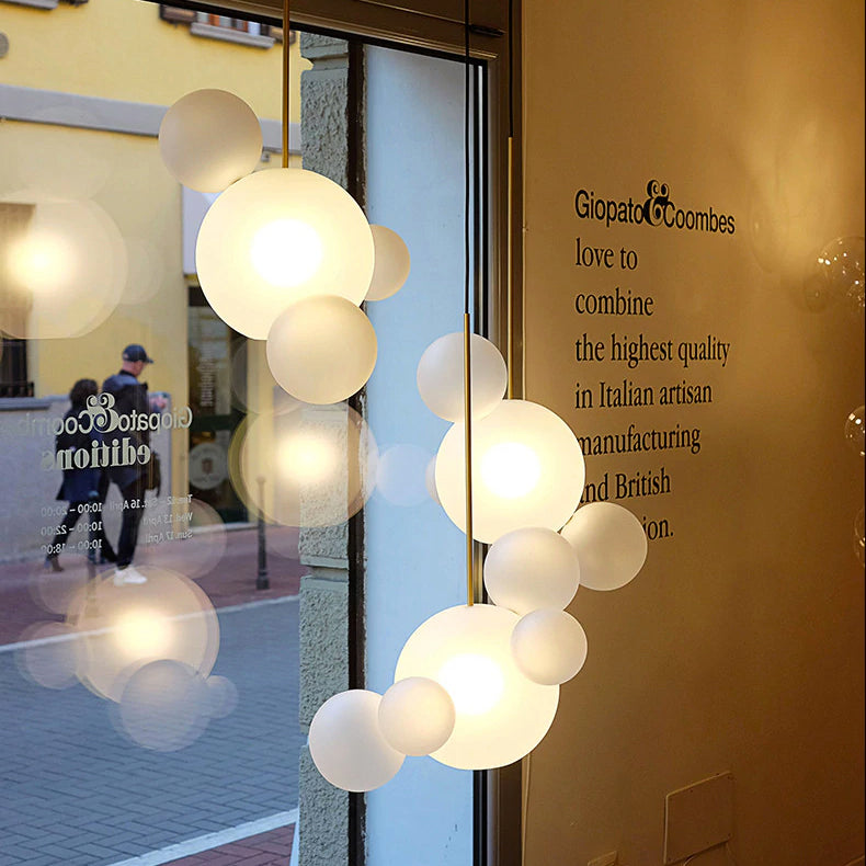 Greve Chandelier Snow White Glass Spheres Matte or Crystal Clear for Nordic Decor | Lersk