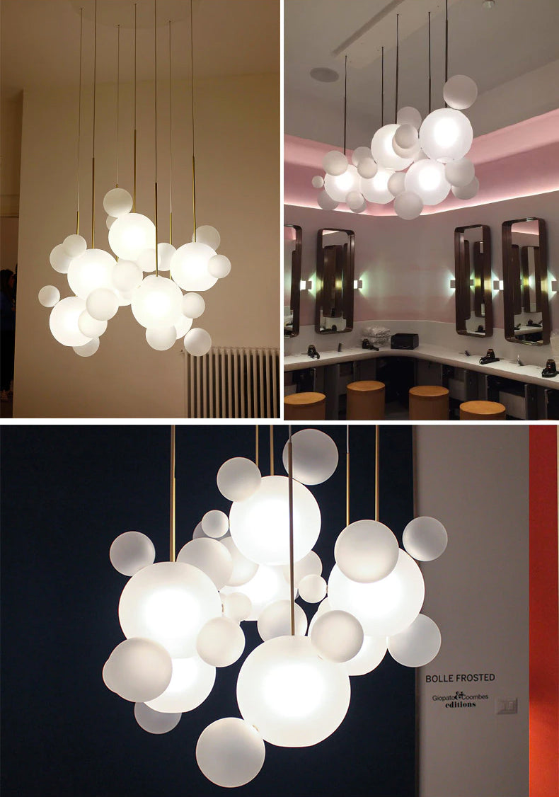 Greve Chandelier Snow White Glass Spheres Matte or Crystal Clear for Nordic Decor | Lersk