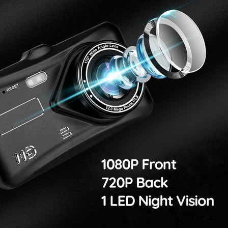 Dual Wireless Dash Cam Front And Rear 1080p 4-Inch LCD 170-Degree Ultra-Wide | Lersk