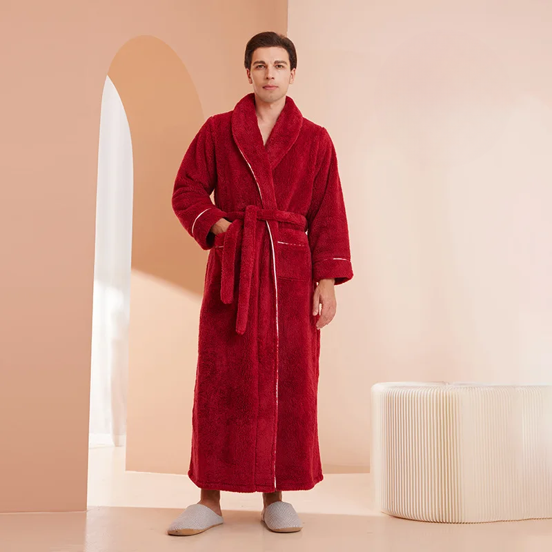 CozyFlannel zimní župan s páskem a klopovým límcem | Lersk
