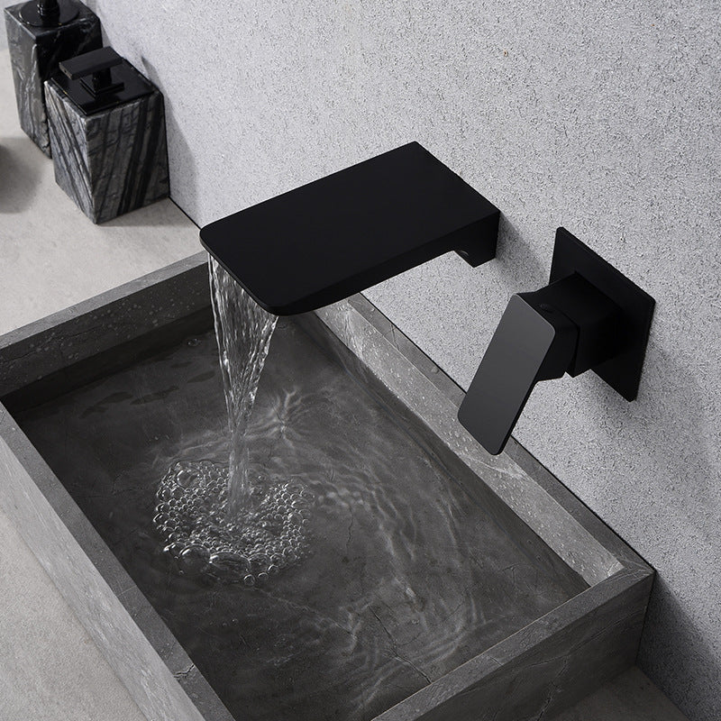 Creative Wall Mounted All-Copper Black Waterfall Faucet for Wash Basin with Concealed Dual Control Hot and Cold | Lersk