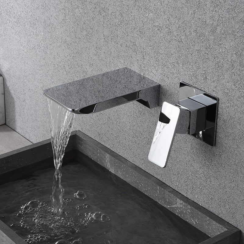 Creative Wall Mounted All-Copper Black Waterfall Faucet for Wash Basin with Concealed Dual Control Hot and Cold | Lersk