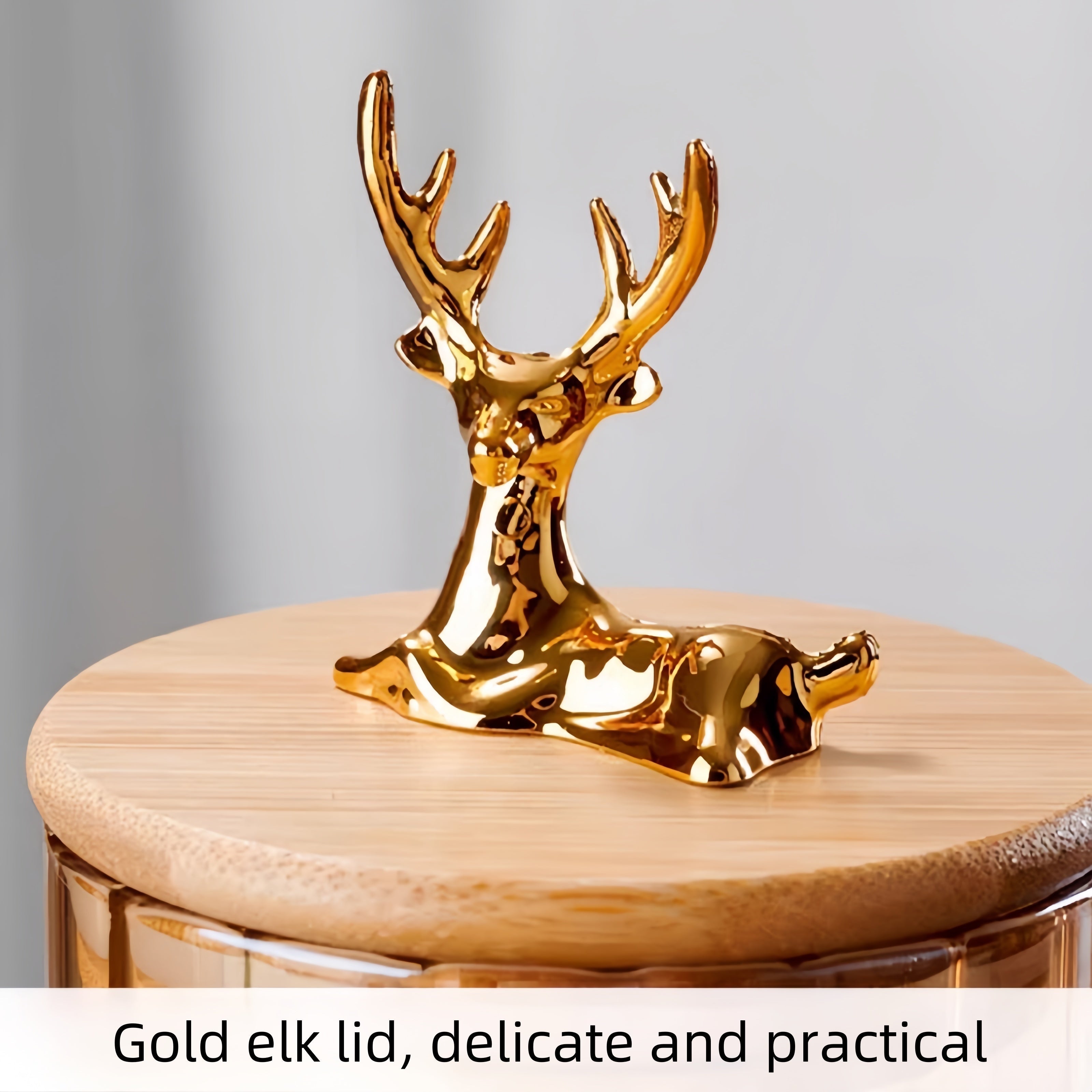 Elowen Stag Glasbeholdere 3-pak med ravfarvet finish og guld låg | Lersk