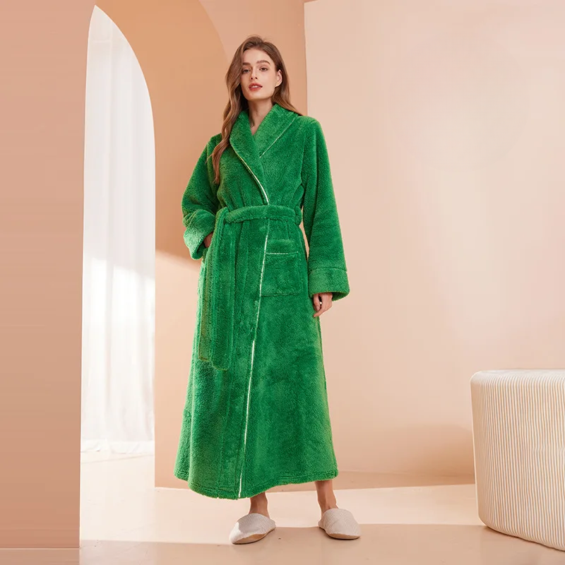 CozyFlannel zimní župan s páskem a klopovým límcem | Lersk