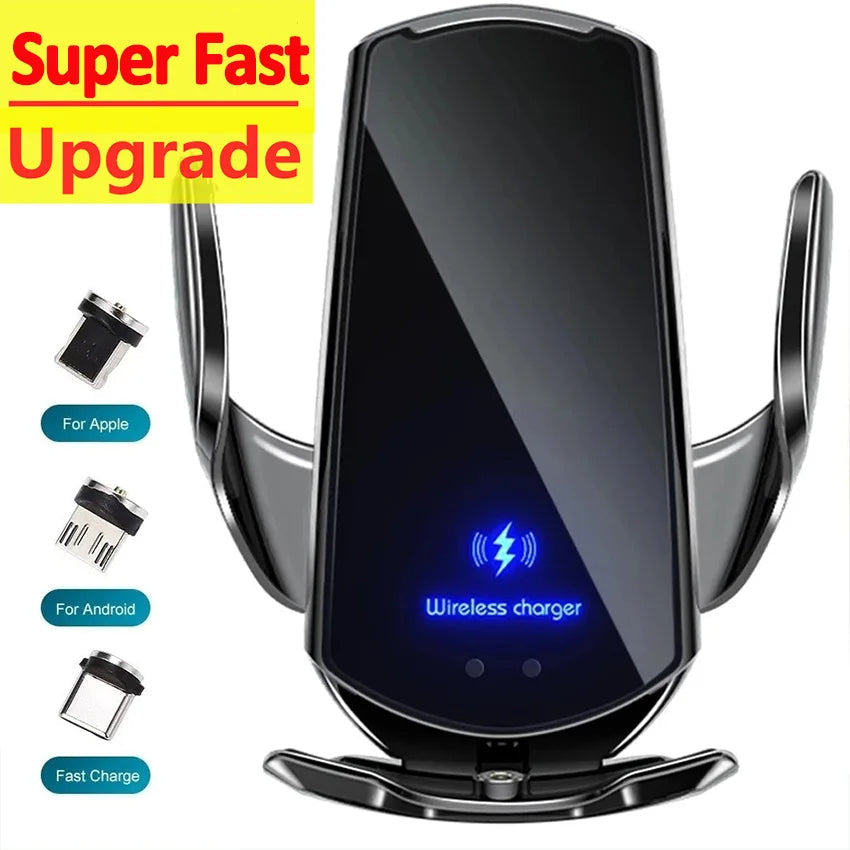 Carregador Sem Fios 2 em 1 para Carro e Suporte para Telemóvel com Fixação Automática, Ajustável, Carregamento Rápido, Compatibilidade Universal | Lersk