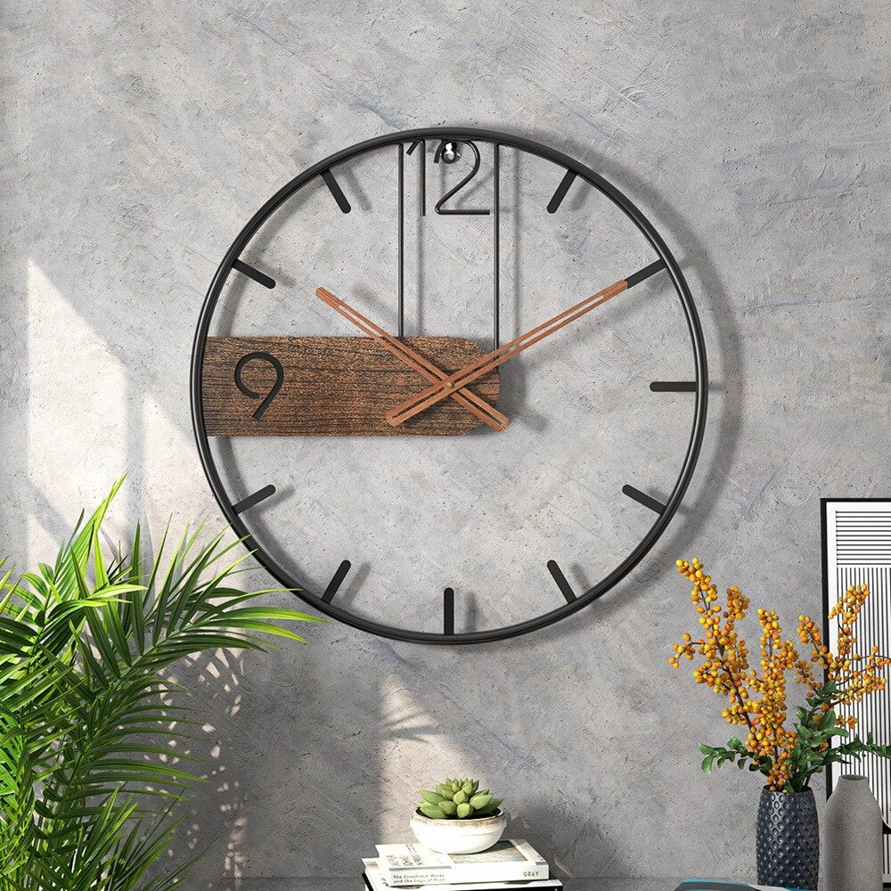 Walnut and Steel Modern Wall Clock for Living Room Decor | Lersk