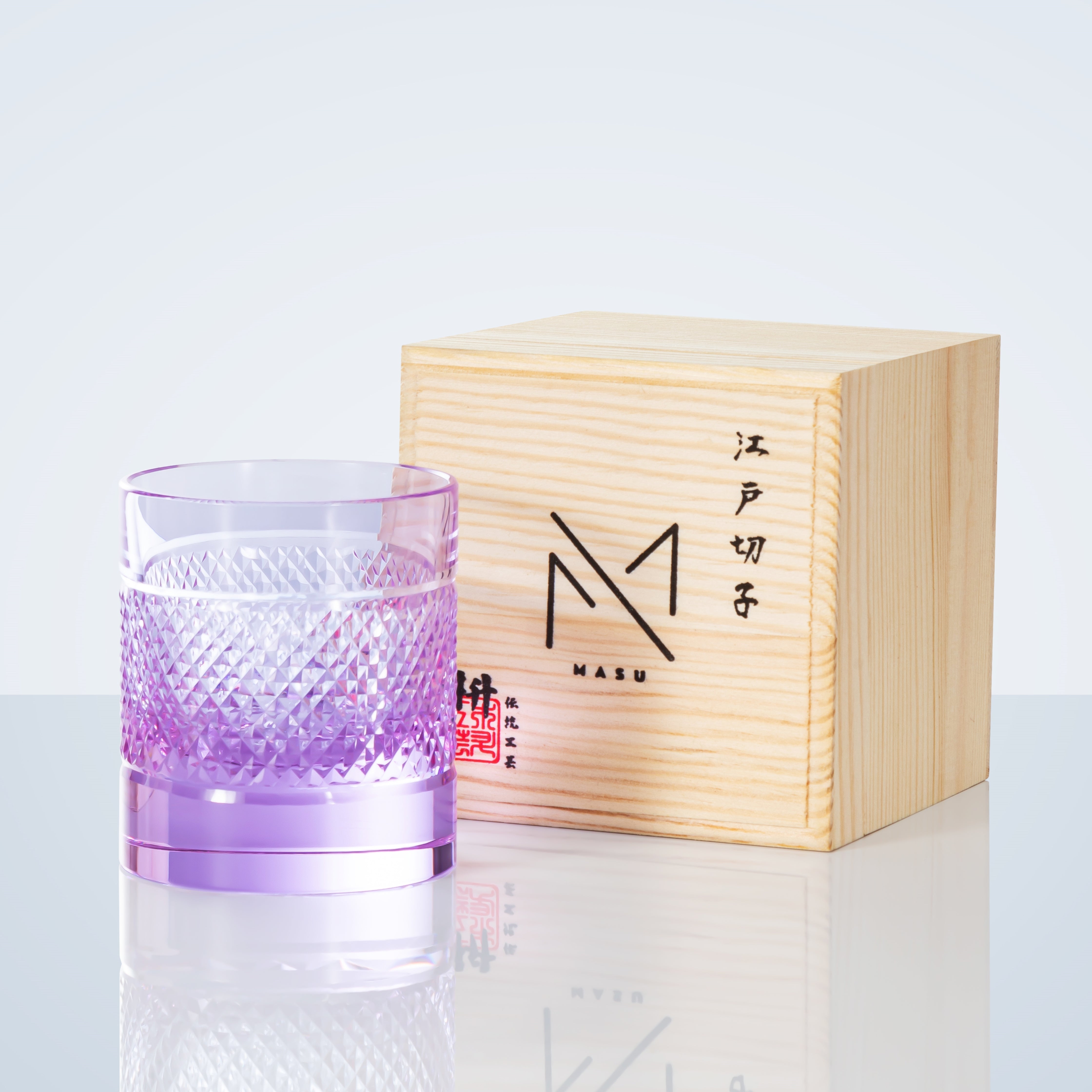 Mizumi Whiskygläser mit mehrfarbigem Diamantmuster und Holzkiste | Lersk