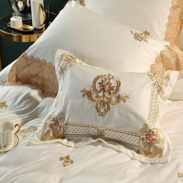 Set di biancheria da letto in cotone egiziano ricamato dorato Kirelle | Lersk