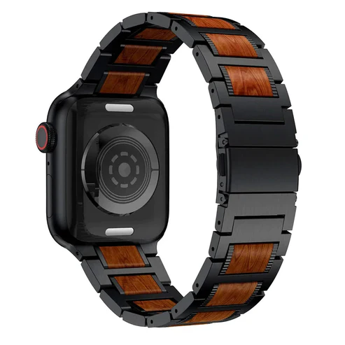 レッドサンダルウッドとメタルの時計バンド、ナチュラルデザイン | Lersk