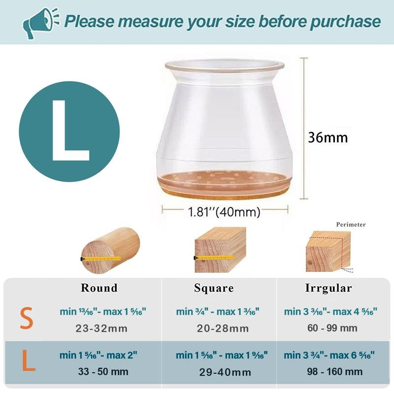 Clear Silicone Chair Leg Caps With Integrated Felt Pads For Smooth, Quiet Glide On Hardwood, Tile And Laminate Floors | Lersk