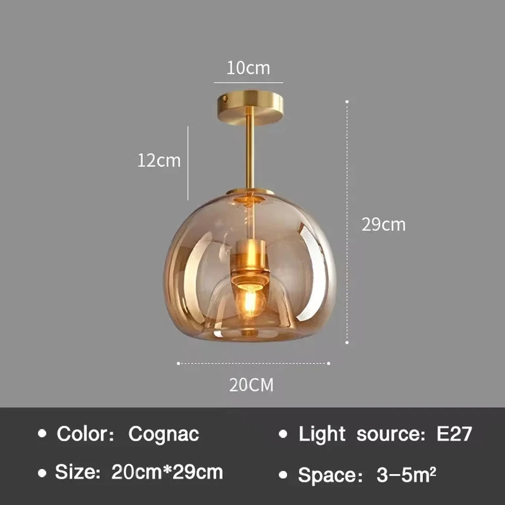 Elegantní nordická stropní lampa s LED a sklenicí na koňak pro jídelnu | Lersk