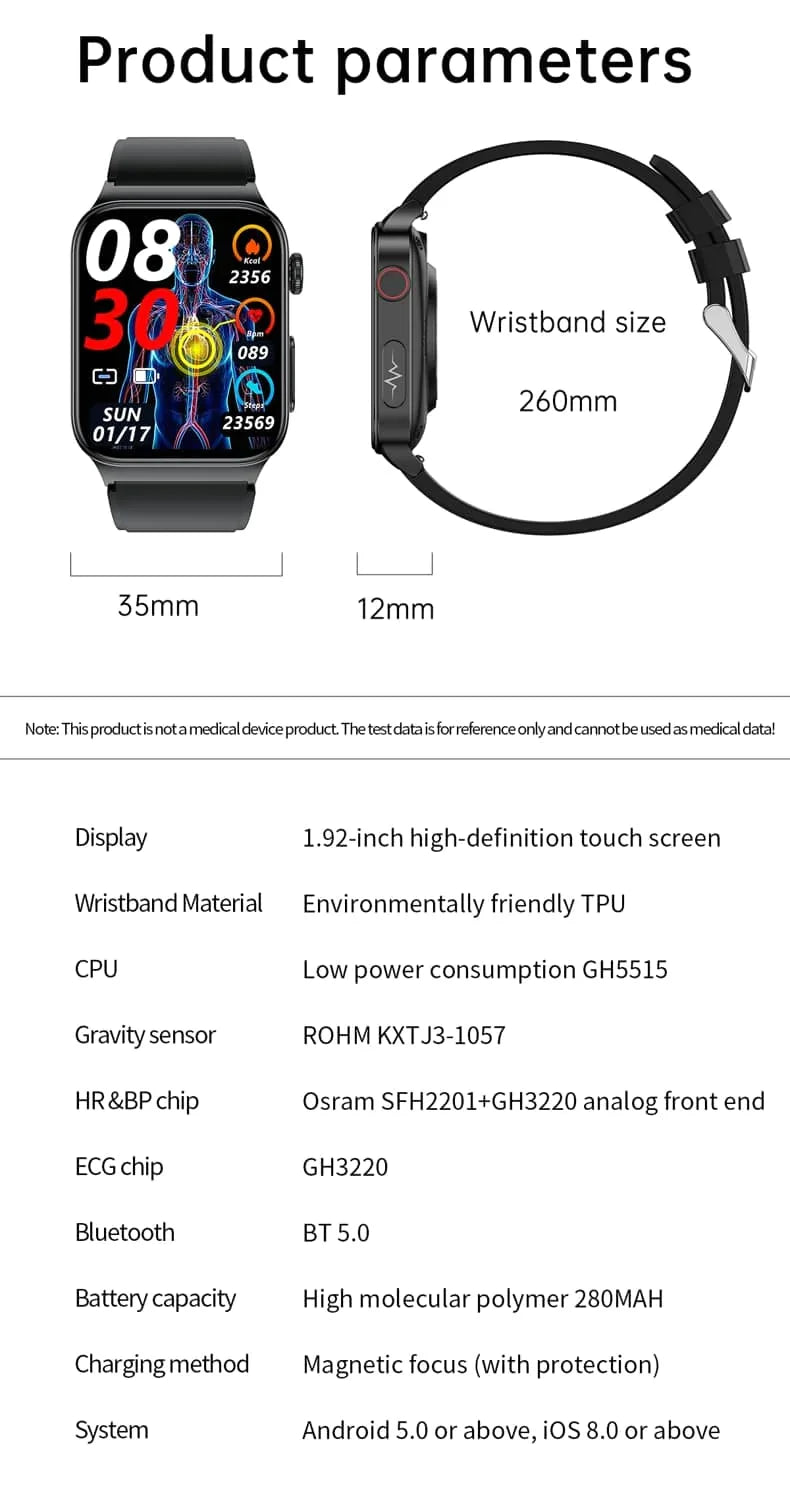 AeroPulse Smartwatch mit EKG- und Glukosemesser, 1,83-Zoll-HD-Bildschirm | Lersk