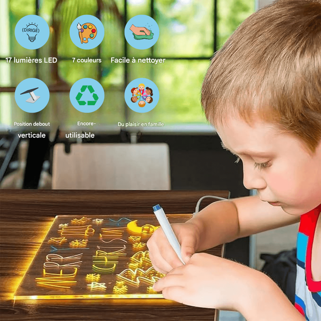 Kiddli LED kreslící tabule pro děti i dospělé, opakovaně použitelná psací tabule s osvětleným perem | Lersk