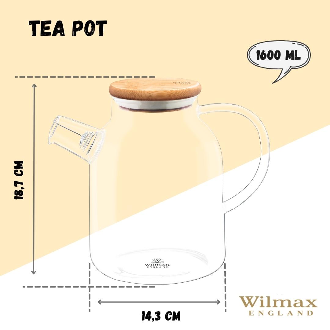 Teiera in vetro termico 54oz di Wilmax per amanti del tè, adatta per piano cottura | Lersk