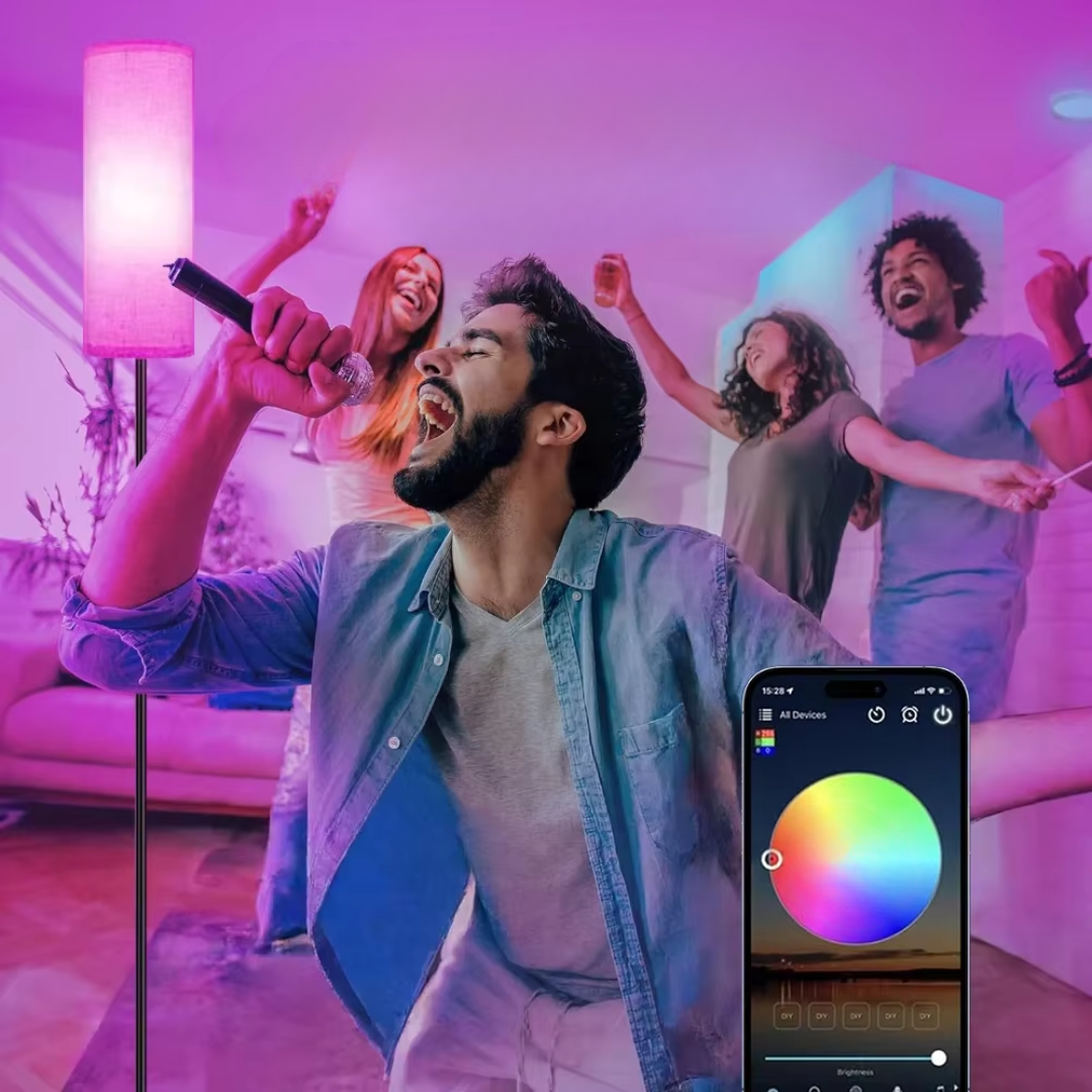 Lampa podłogowa RGB z kontrolą przez aplikację do oświetlenia i atmosfery w domu | Lersk