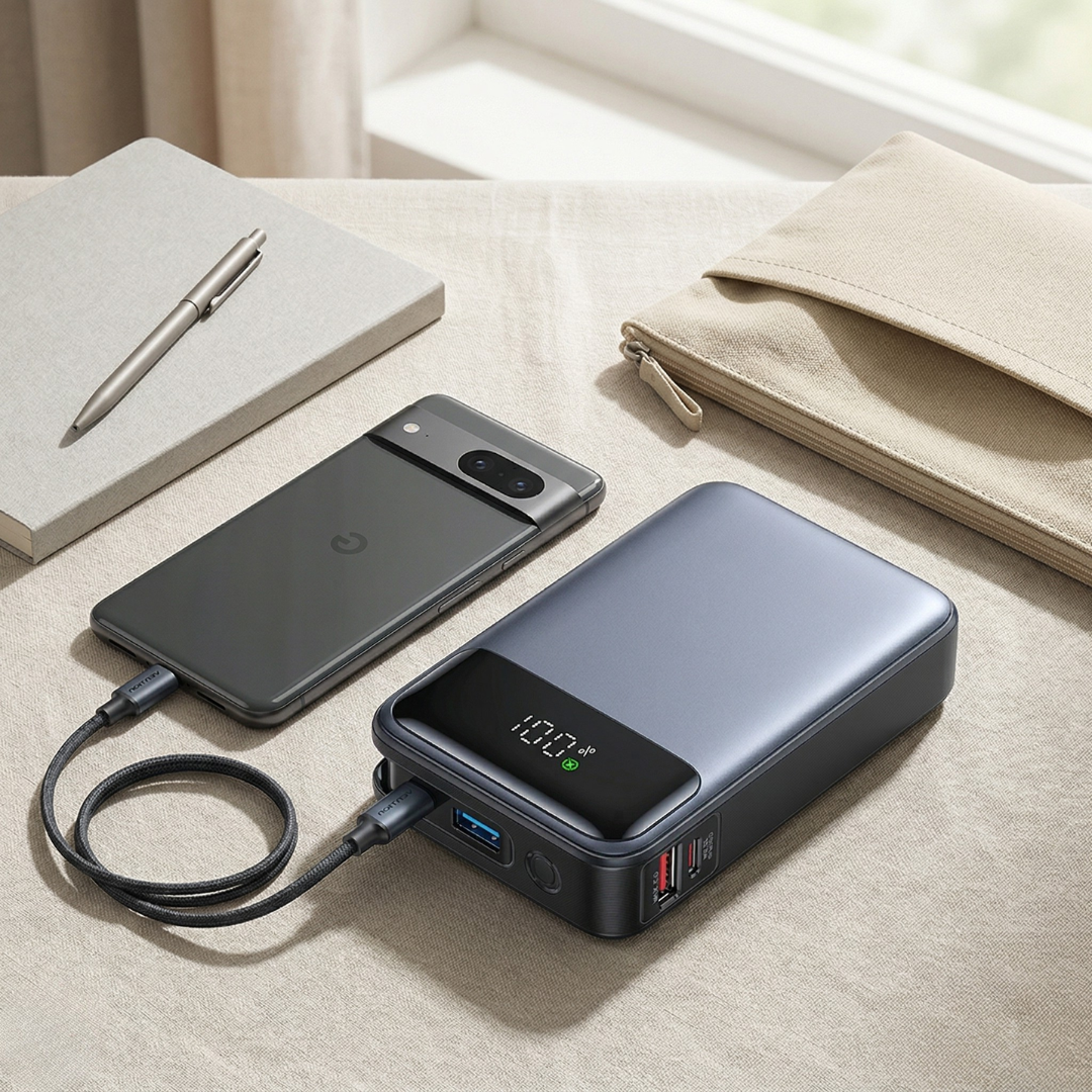 Tragbare Powerbank mit integriertem Kabel für einfaches Laden unterwegs | Lersk